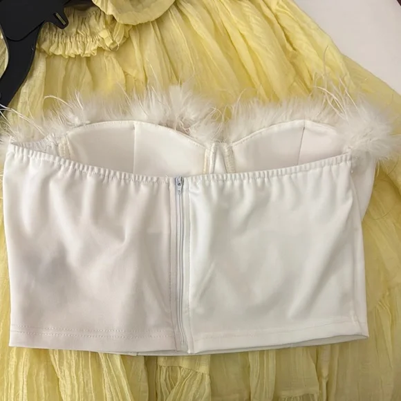 White Feather-Trimmed Bustier Top - Picture 2 of 3